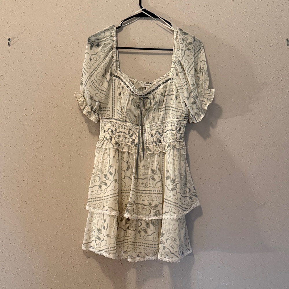 Francesca's Collections Western Print Dress in Cream and Sage